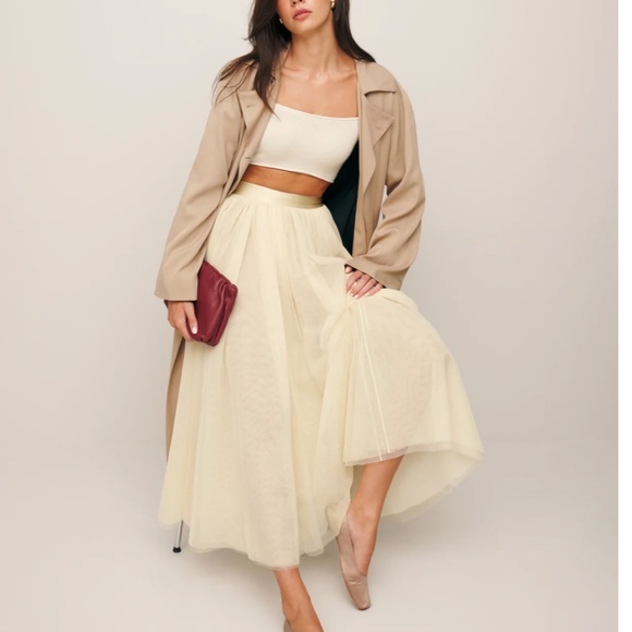 NEW Reformation Prisca Sheer Midi Skirt - Ivory Cream Small S - Picture 4 of 11